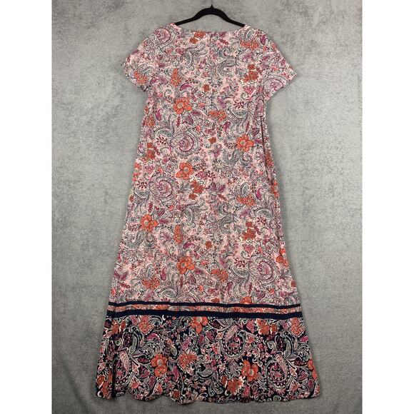 J Jill Maxi Dress Women Medium Pink Paisley Floral Boho Flowy Vacation Coastal - Picture 4 of 12